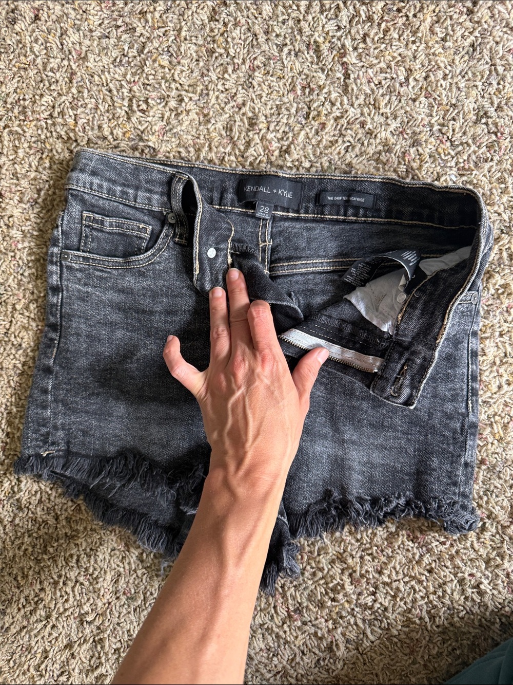 Kendall & Kylie Washed Black Frayed Denim Mini Skirt